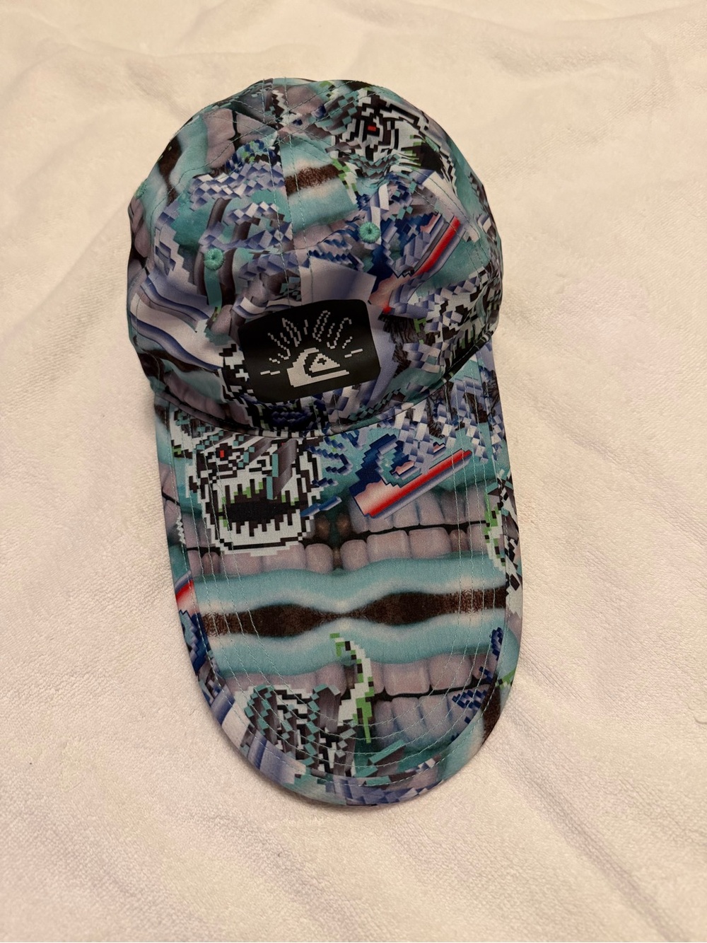 Quicksilver Pixilated skull Long Bill Baseball Cap Reversible